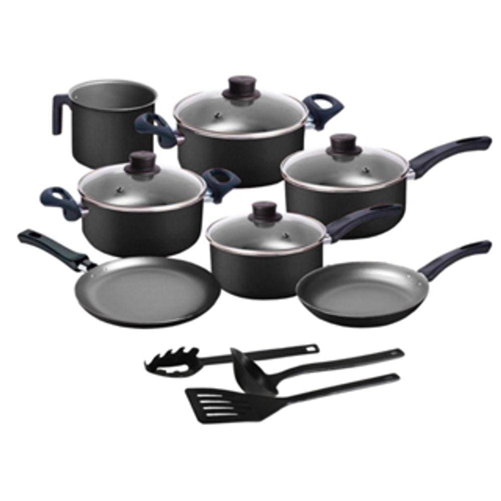 Conjunto de panelas 10 peças - PRETO - Antiaderente - Teflon - Tampa de vidro