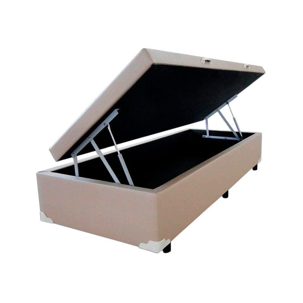 Base Cama Box Baú Solteiro Material Sintético Bege 43x88x188