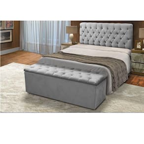 Kit Sapateira Baú + Cabeceira EBox Casal Suede Cinza