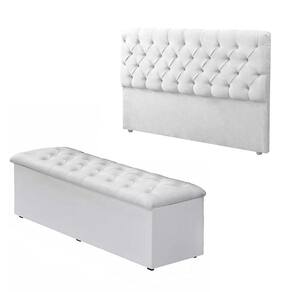 Kit Sapateira Baú + Cabeceira EBox King Corino Branco
