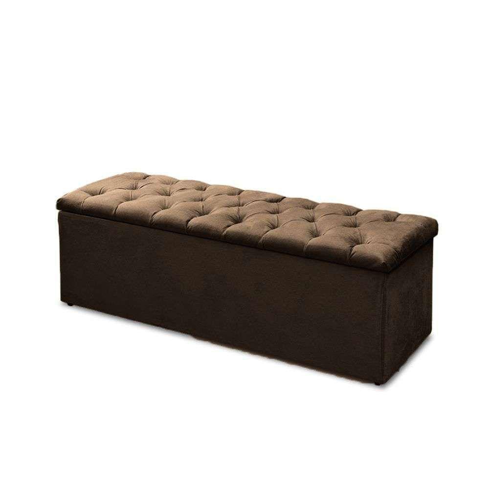 Baú Recamier Casal Suede Marrom 47x138x51