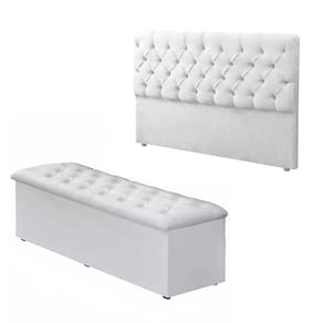 Kit Sapateira Baú + Cabeceira EBox Casal Material Sintético Branco