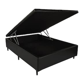 Base Cama Box Com Bau Casal Material Sintético Preto 43x138x188