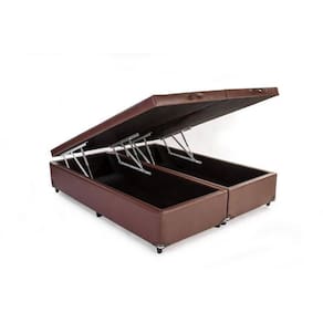 Base Cama Box Baú Blindado Bipartido Casal Corino Marrom 43x138x188
