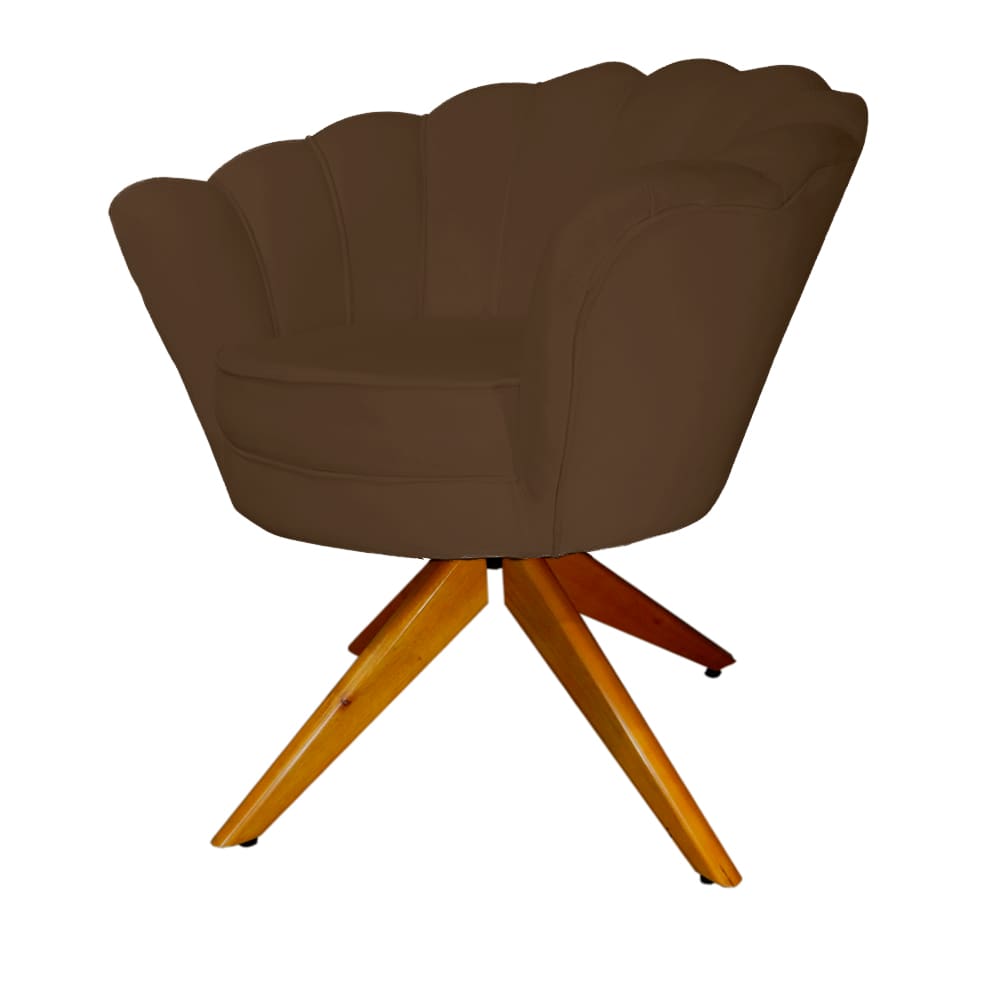 Combo 2 Poltronas Decorativa Com Base Giratória de Madeira Pétala Suede Marrom - LM DECOR