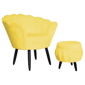 Conjunto Poltrona Estofada Com Puff Sala de Estar Pétala Suede Amarelo - LM DECOR