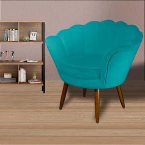 Poltrona Decorativa Estofada Para Quarto Closet Pétala Suede Azul Turquesa - LM DECOR