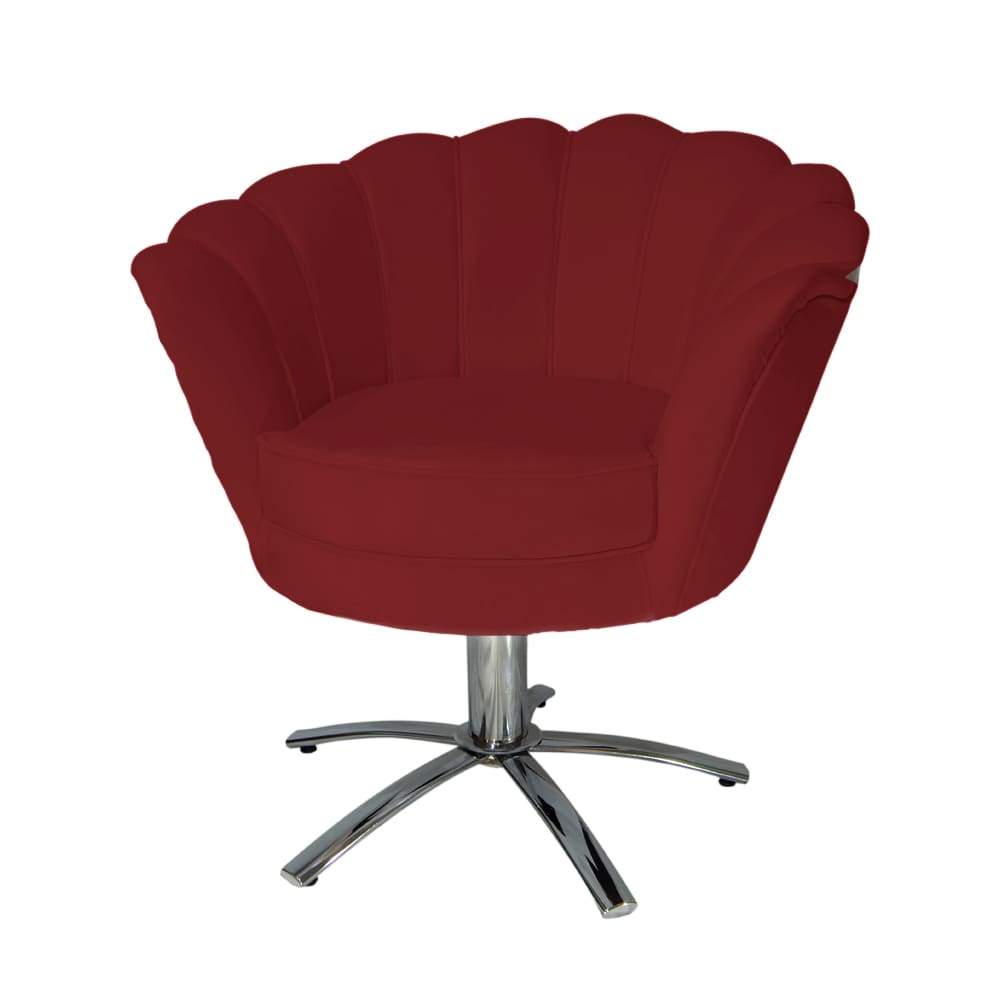 Conjunto 2 Poltronas Estofada Com Base Giratória de Metal Pétala Suede Vermelho Bordo - LM DECOR