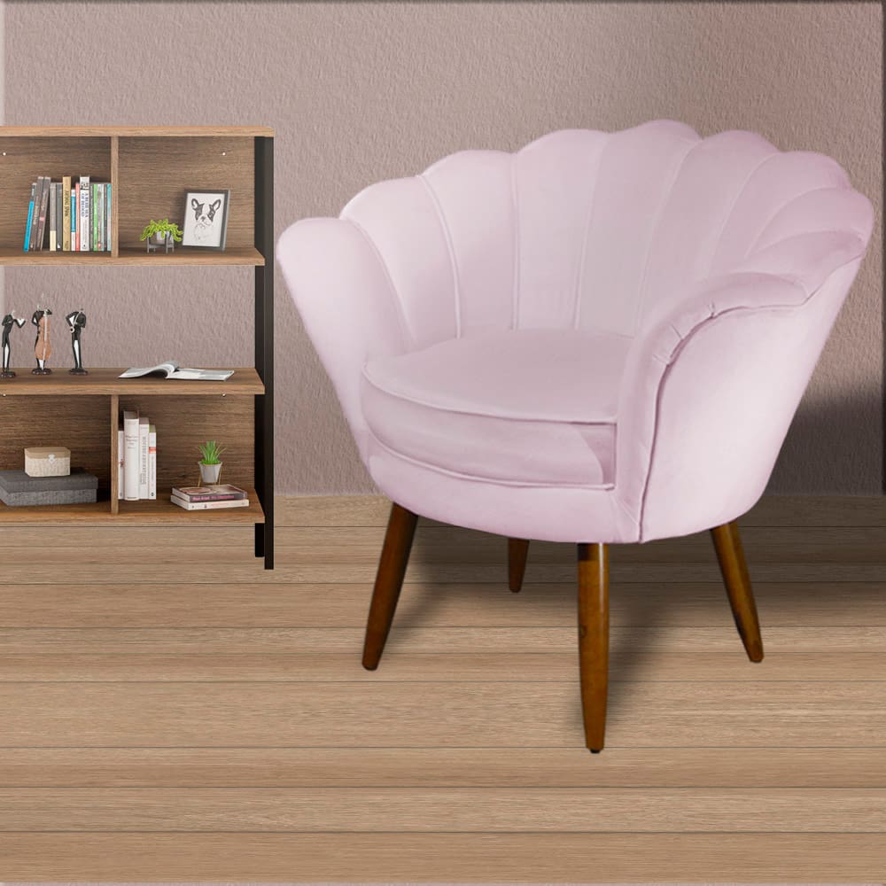 Poltrona Decorativa Estofada Para Salão de Beleza Pétala Suede Rosa Bebe - LM DECOR