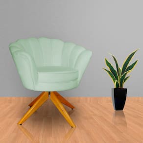 Poltrona Decorativa Estofada Base Giratória de Madeira Pétala Veludo Verde Chá - LM DECOR