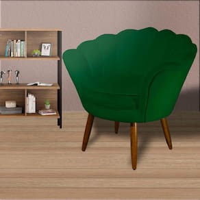Poltrona Decorativa Estofada Para Quarto Closet Pétala Suede Verde - LM DECOR