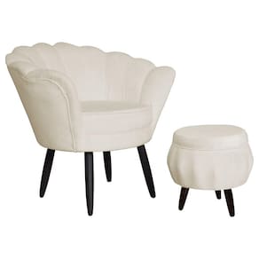 Jogo Poltrona Estofada Com 1 Puff Pés Palito Clínica Pétala Suede Bege - LM DECOR