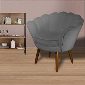 Poltrona Decorativa Estofada Para Quarto Closet Pétala Suede Cinza - LM DECOR