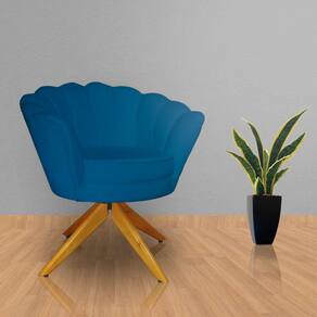 Poltrona Para Escritório Com Base Giratória de Madeira Pétala Suede Azul Royal - LM DECOR