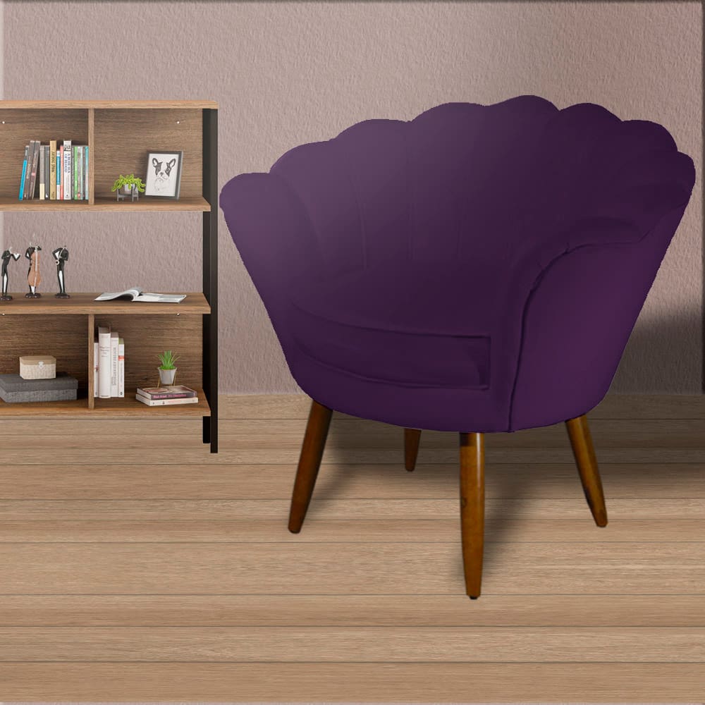 Poltrona Decorativa Estofada Para Salão de Beleza Pétala Suede Roxo - LM DECOR