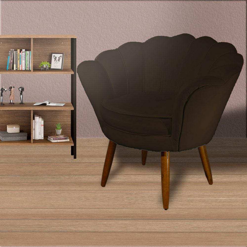 Poltrona Decorativa Estofada Para Salão de Beleza Pétala Suede Marrom - LM DECOR
