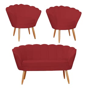Combo Pétala Namoradeira e 2 Poltronas Decorativa Estofada Suede Vermelho Bordo - LM DECOR