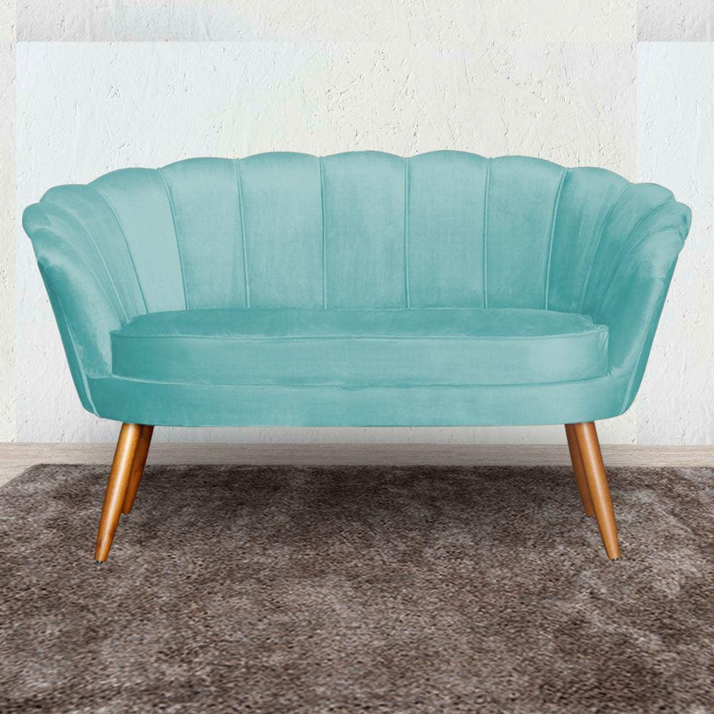 Namoradeira Estofada Decorativa Para Recepção Pétala Veludo Azul Turquesa - LM DECOR
