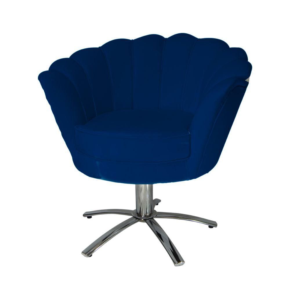 Conjunto 2 Poltronas Estofada Com Base Giratória de Metal Pétala Suede Azul Marinho - LM DECOR