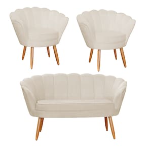 Conjunto Pétala Namoradeira e 2 Poltronas Para Sala de Estar Suede Bege - LM DECOR