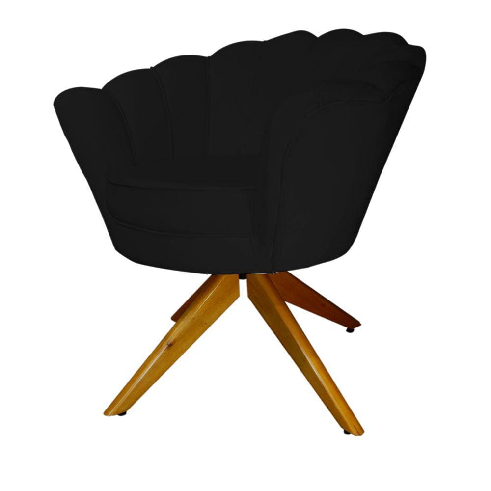 Combo 2 Poltronas Decorativa Com Base Giratória de Madeira Pétala Suede Preto - LM DECOR