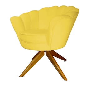Combo 2 Poltronas Decorativa Com Base Giratória de Madeira Pétala Suede Amarelo - LM DECOR