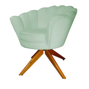 Kit 2 Poltronas Estofada Com Base Giratória de Madeira Pétala Veludo Verde Chá - LM DECOR