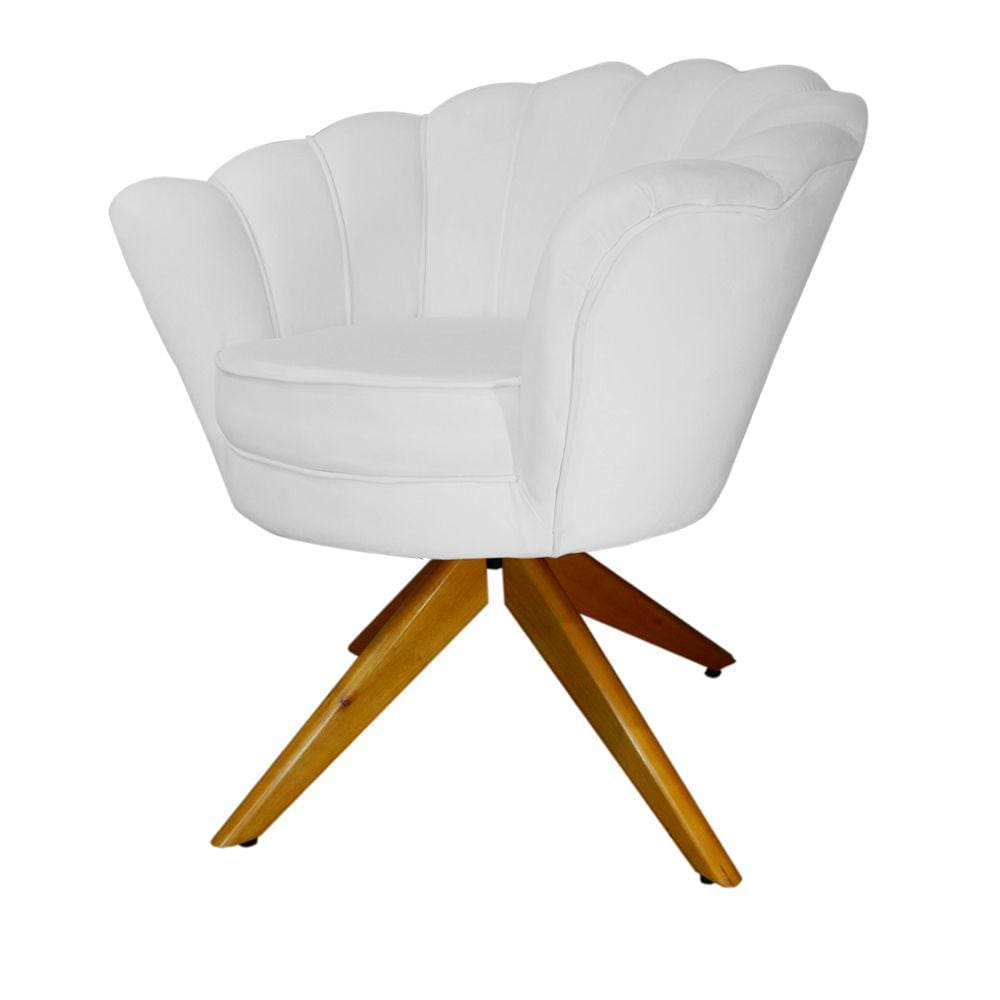 Kit 2 Poltronas Estofada Com Base Giratória de Madeira Pétala Suede Branco - LM DECOR