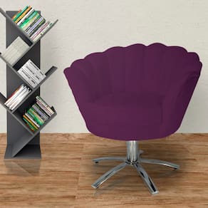 Poltrona Estofada Decorativa 1 Lugar Base Giratória de Metal Pétala Veludo Roxo - LM DECOR