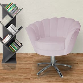 Poltrona Estofada Decorativa 1 Lugar Base Giratória de Metal Pétala Suede Rose - LM DECOR