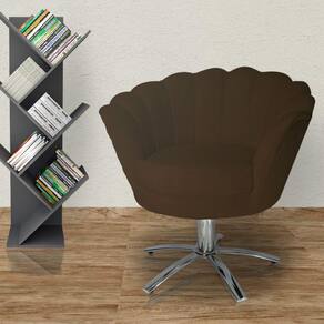 Poltrona Estofada Decorativa 1 Lugar Base Giratória de Metal Pétala Suede Marrom - LM DECOR