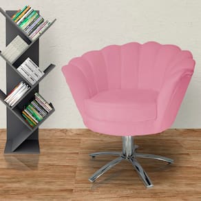 Poltrona Estofada Decorativa 1 Lugar Base Giratória de Metal Pétala Suede Rosa Barbie - LM DECOR