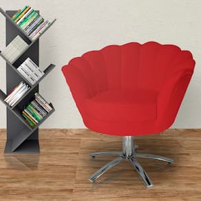 Poltrona Estofada Decorativa 1 Lugar Base Giratória de Metal Pétala Suede Vermelho - LM DECOR