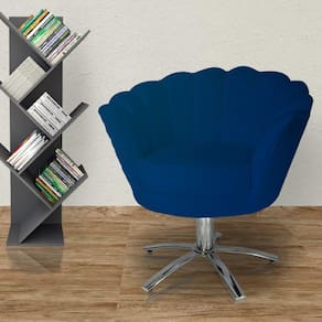 Poltrona Para Sala de Estar Com Base Giratória de Metal Pétala Suede Azul Marinho - LM DECOR