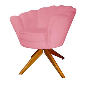 Combo 2 Poltronas Decorativa Com Base Giratória de Madeira Pétala Suede Rosa Barbie - LM DECOR