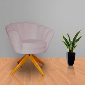 Poltrona Para Escritório Com Base Giratória de Madeira Pétala Suede Rose - LM DECOR
