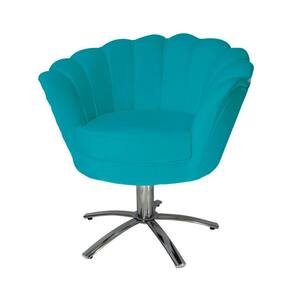 Conjunto 2 Poltronas Estofada Com Base Giratória de Metal Pétala Suede Azul Turquesa - LM DECOR