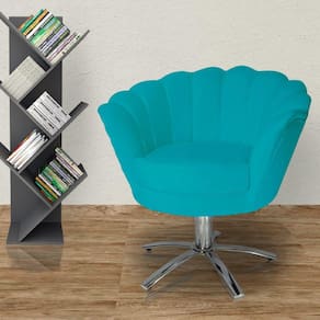 Poltrona Estofada Hall de Entrada Base Giratória de Metal Pétala Suede Azul Turquesa - LM DECOR