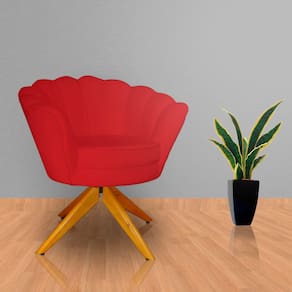 Poltrona Estofada Sala de Estar Base Giratória de Madeira Pétala Suede Vermelho - LM DECOR