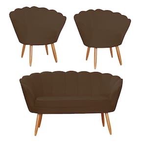 Conjunto Pétala Namoradeira e 2 Poltronas Para Sala de Estar Suede Marrom - LM DECOR