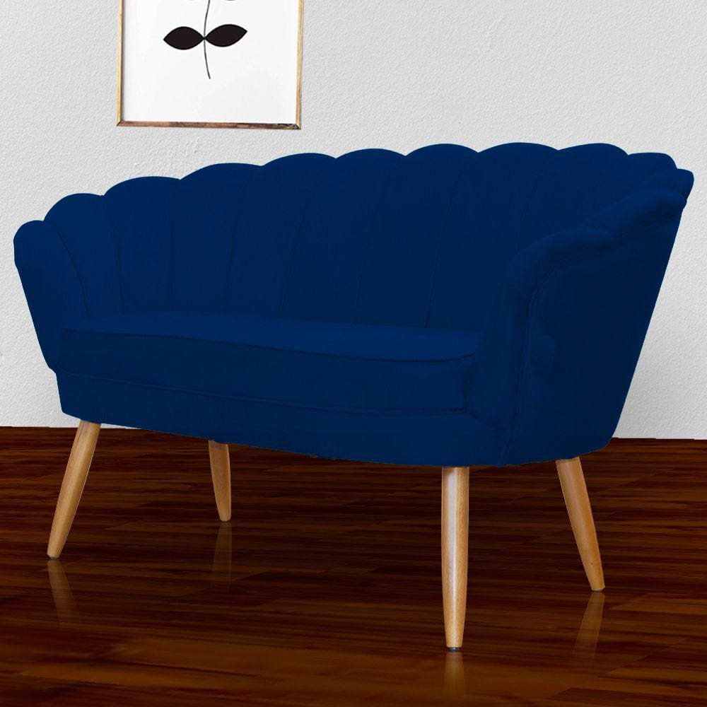 Namoradeira Estofada Decorativa Para Recepção Pétala Suede Azul Marinho - LM DECOR