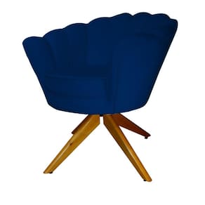 Kit 2 Poltronas Estofada Com Base Giratória de Madeira Pétala Suede Azul Marinho - LM DECOR