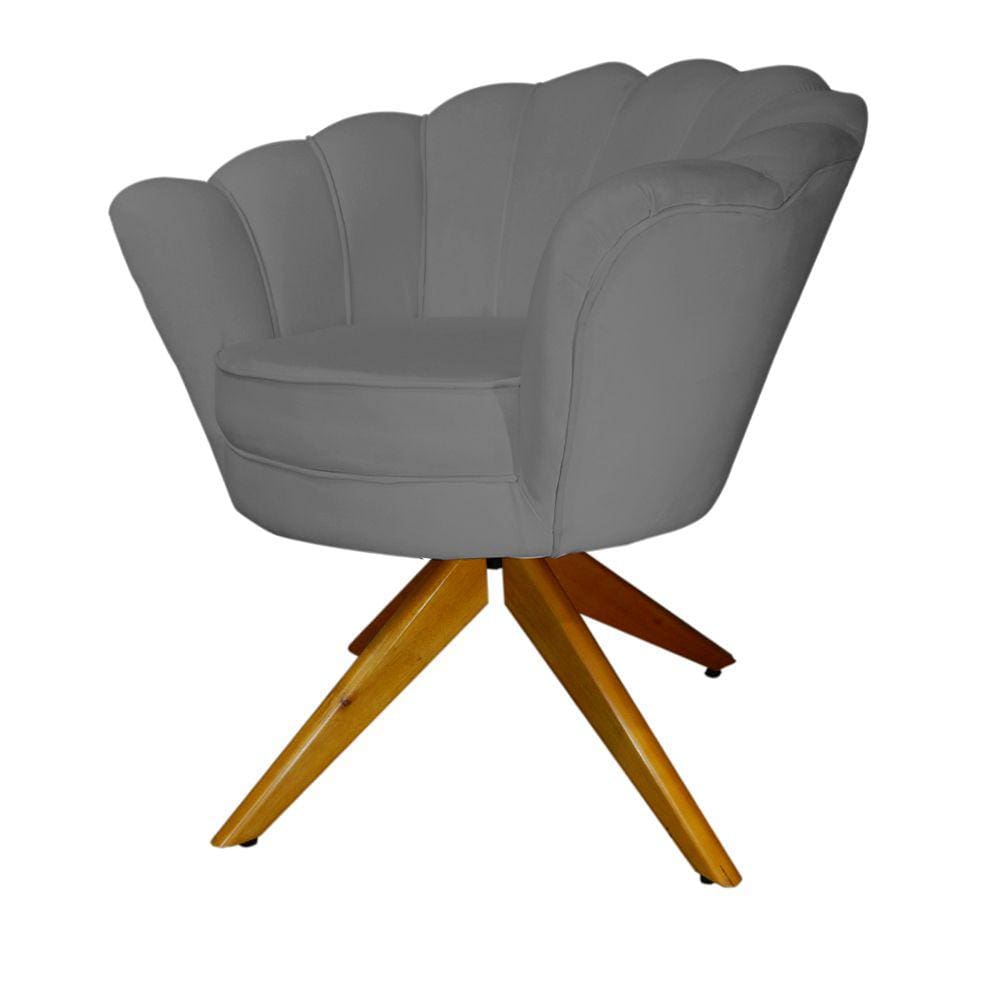 Combo 2 Poltronas Decorativa Com Base Giratória de Madeira Pétala Suede Cinza - LM DECOR