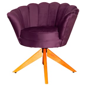 Kit 2 Poltronas Estofada Com Base Giratória de Madeira Pétala Veludo Roxo - LM DECOR