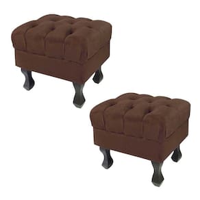 Kit 02 Puffs Decorativo Em Captonê Retrô Luis Xv Suede Marrom - LM DECOR