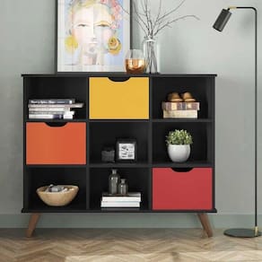 Nicho Organizador Retro Preto Com 3 Gavetas Coloridas Qmovi Móveis