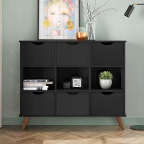 Nicho Organizador Retro Preto Com 6 Gavetas Pretas Qmovi Móveis