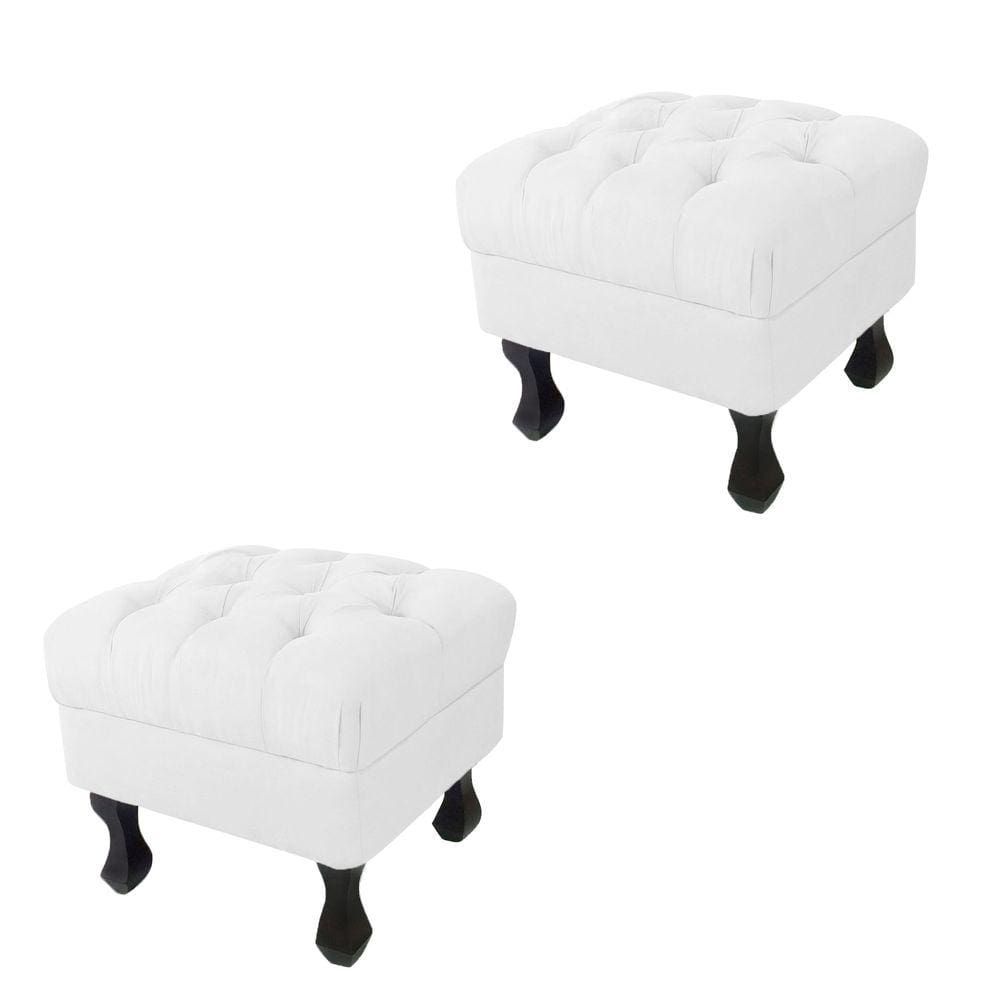 Kit 02 Puffs Decorativo Em Captonê Retrô Luis Xv Suede Branco - LM DECOR