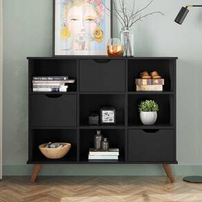 Nicho Organizador Retro Preto Com 3 Gavetas Pretas Qmovi Móveis