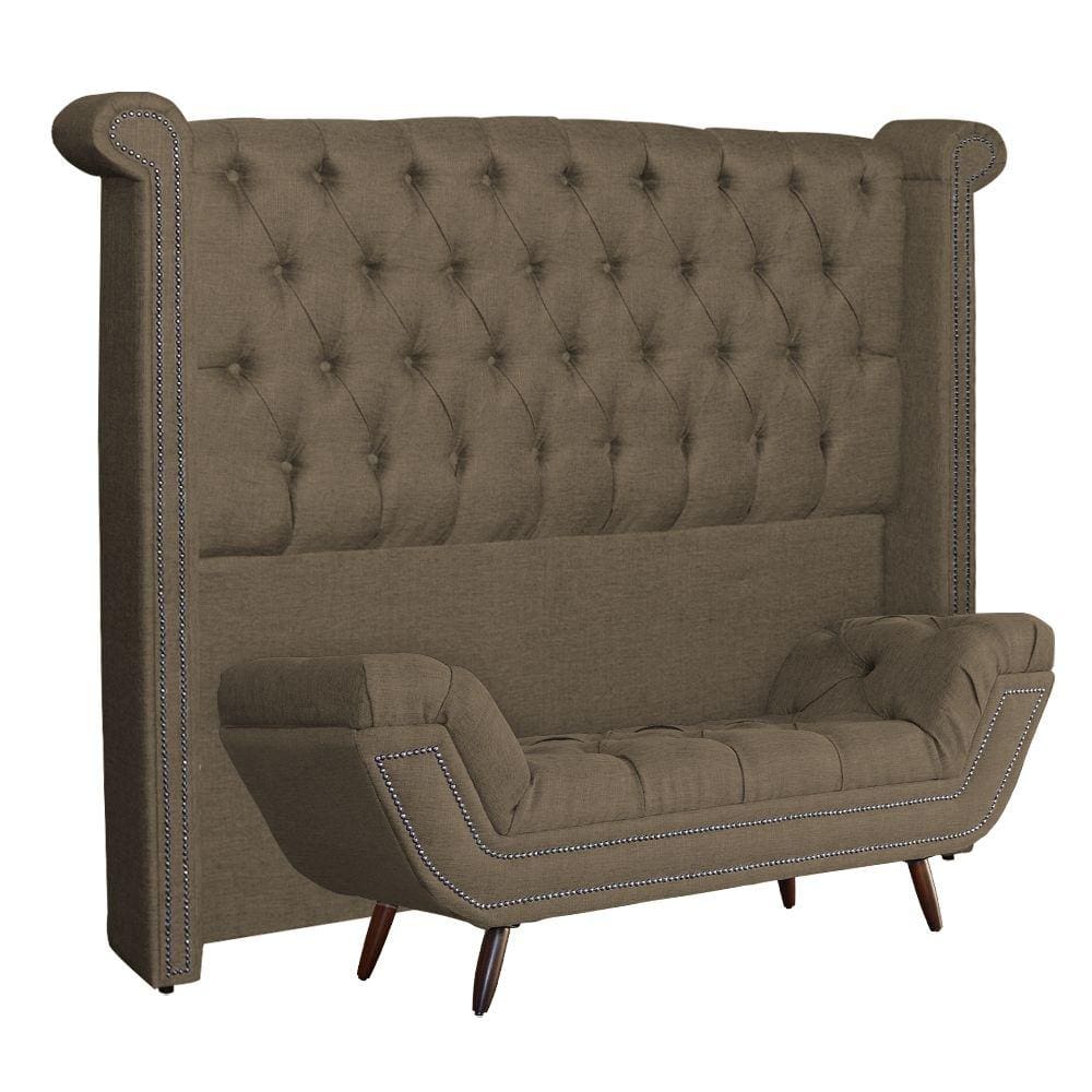 Conjunto Sienna Cabeceira e Recamier Queen 160 Cm Linho Marrom - LM DECOR